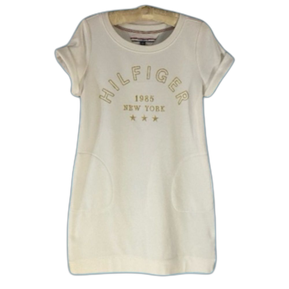 Tommy Hilfiger White Tunic Sweatshirt Gold Embroidery Medium